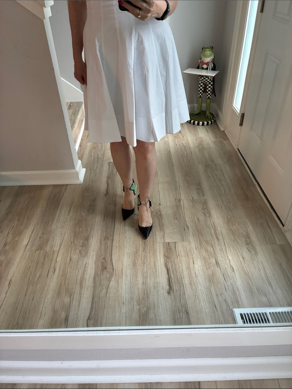 Sophia Webster Black Pointed Toe Ankle-Tie Heels with Green Butterfly